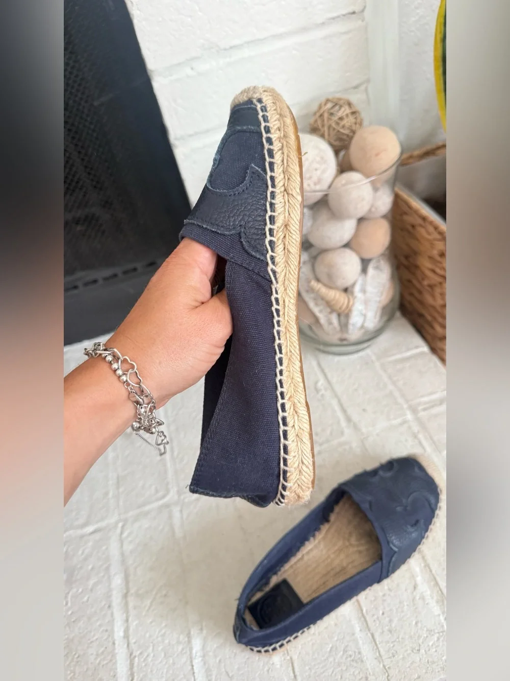Tory Burch Navy Leather Espadrille Flats Size 8